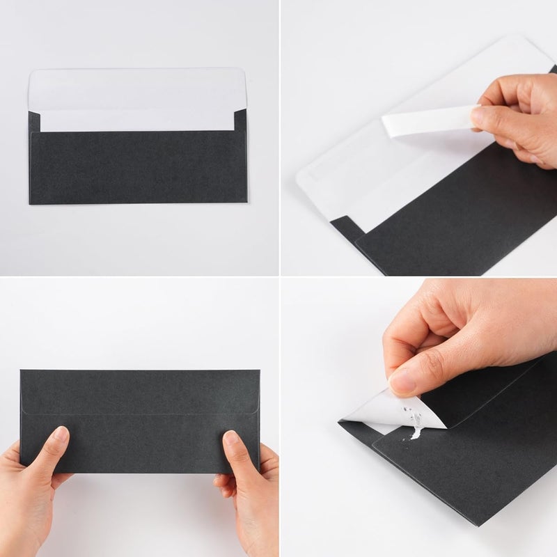 Wishop 50 Pack Shiny #10 Business Envelopes Self Seal Standard Envelopes with Gold Stickers for Office Checks, Business Cards, Letter Mailing Invoices, 4.13 x 9.49 Inches (Black) - Image 3